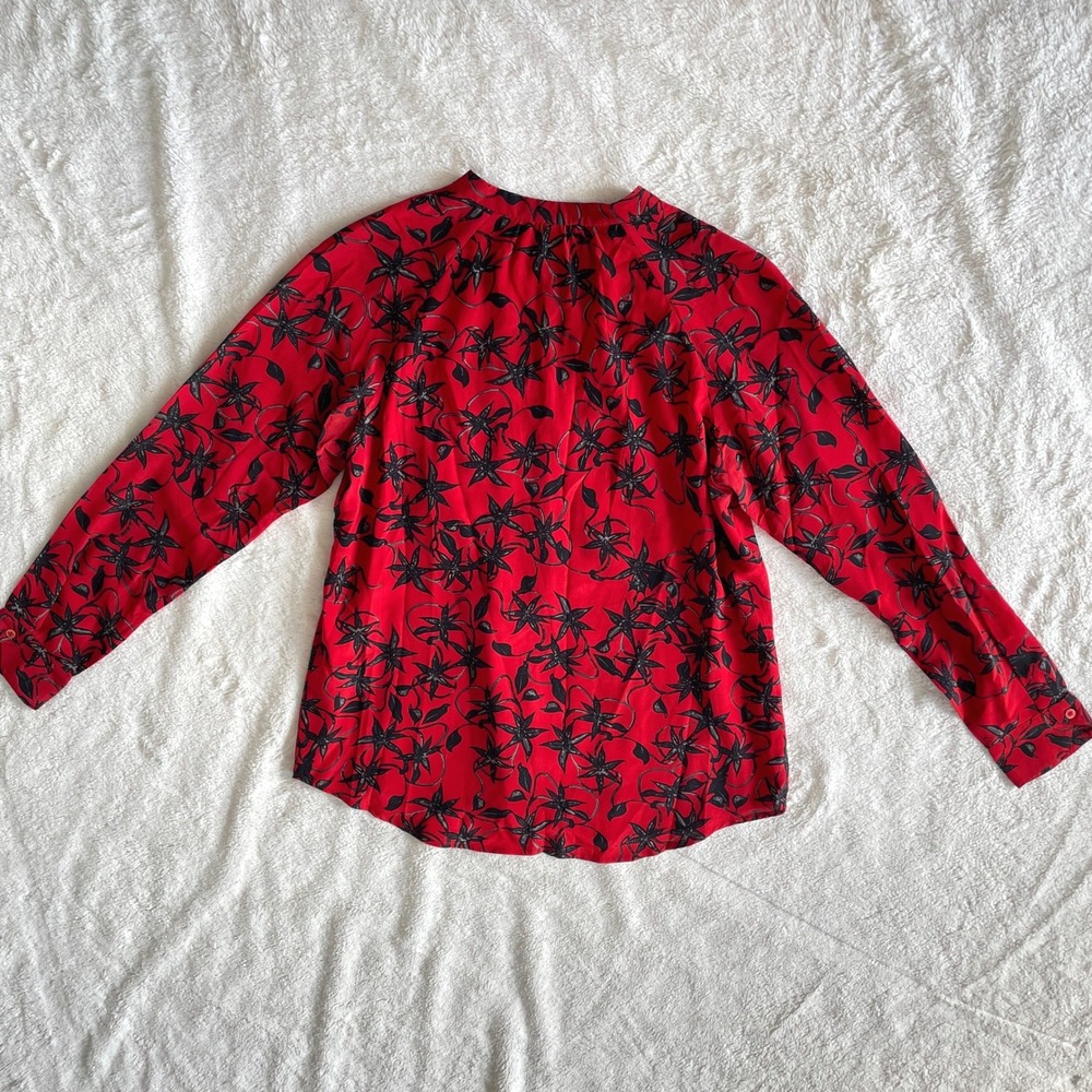 Zadig & Voltaire Silk Floral Chai Print Long Sleeve Blouse‎ Red Size Medium - Picture 14 of 14